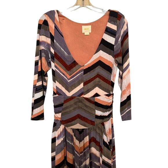 Maeve Novela Chevron Maxi Dress Artsy Boho Casual Coastal Cowgirl Stretch Knit M - Picture 5 of 8